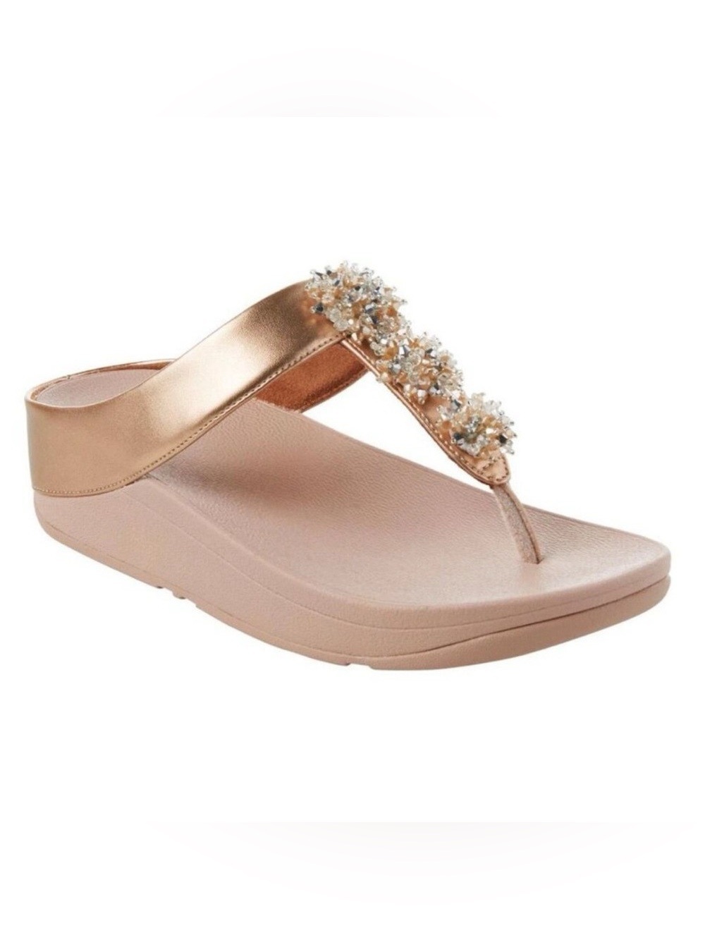 FitFlop Galaxy Toe-Thong Platform Sandal Rose Gold Beaded Bling Comfort Size 9